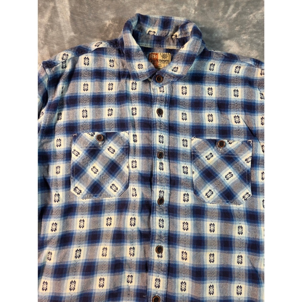 Ruff Hewn Flannel Shirt Mens XL Blue Plaid Geometric Long Sleeve‎ Button Up